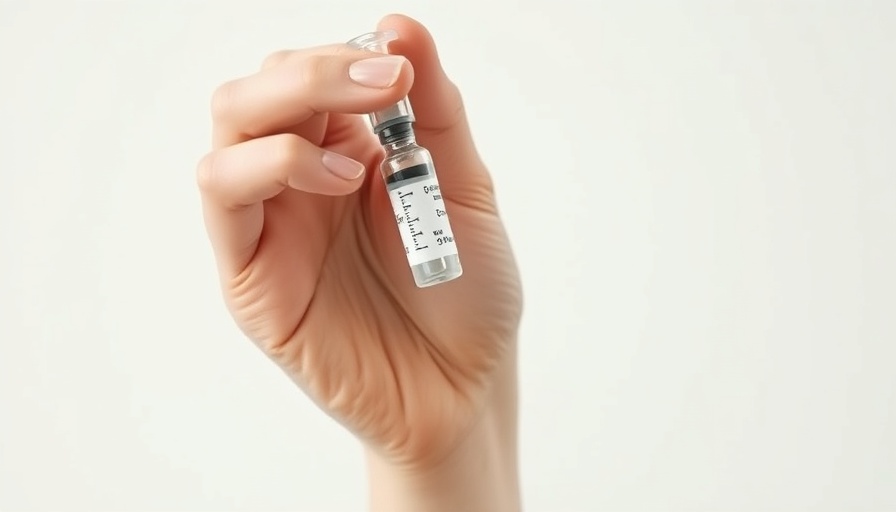Close-up of a hand holding syringe and vial, healthcare theme.