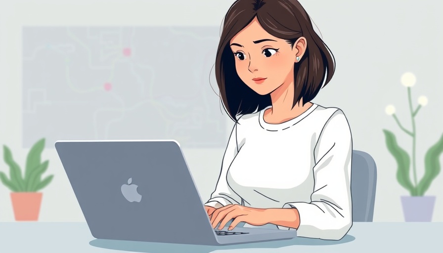Illustration of woman with laptop showing sitemap concept in digital workspace