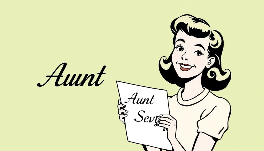 Vintage illustration of woman with 'Dear Aunt Sevvy' text on green background.