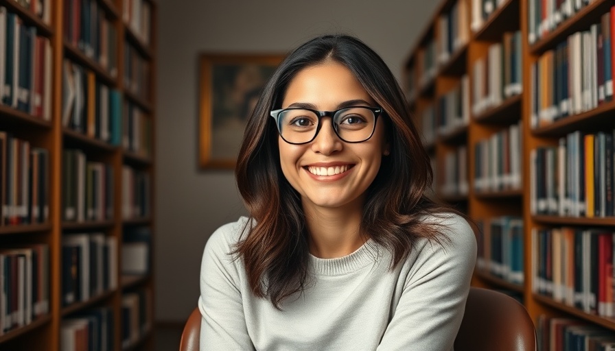 Woman in library setting promoting Mental Daily Rewind for Sleep.