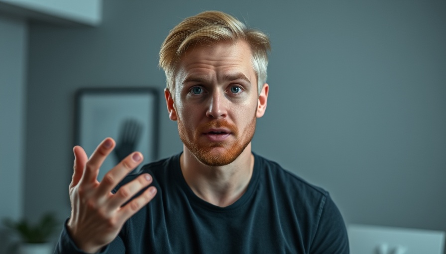 Blonde man explaining sleep drugs passionately in studio.