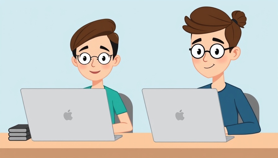 Cartoon of two people working on laptops illustrating B2B buyer behavior strategies.