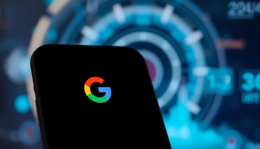 AI Max for Search Campaigns with Google AI logo on smartphone screen in digital interface background.