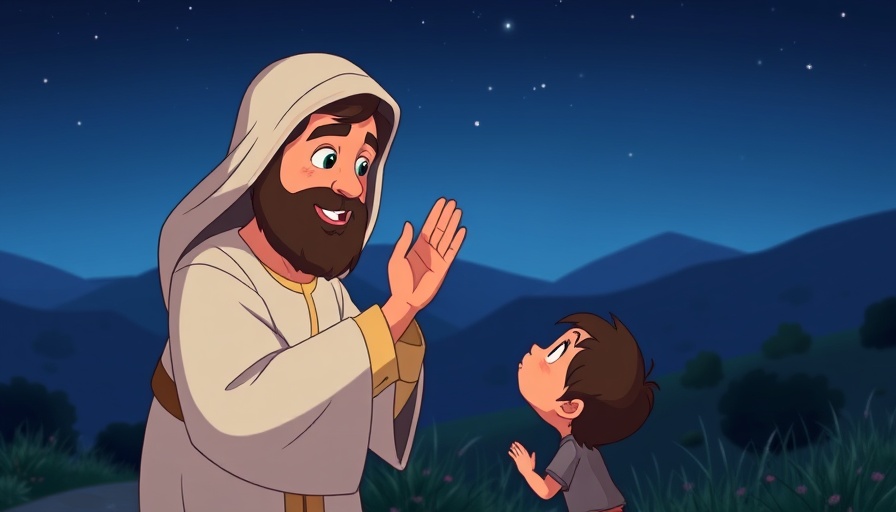 Animated scene of a biblical character blessing a child reflecting God's Word for Everyone.