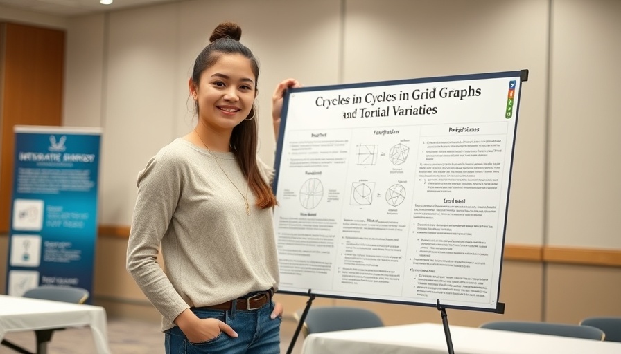 Southern Adventist University mathematics research presentation with a young woman by a poster.