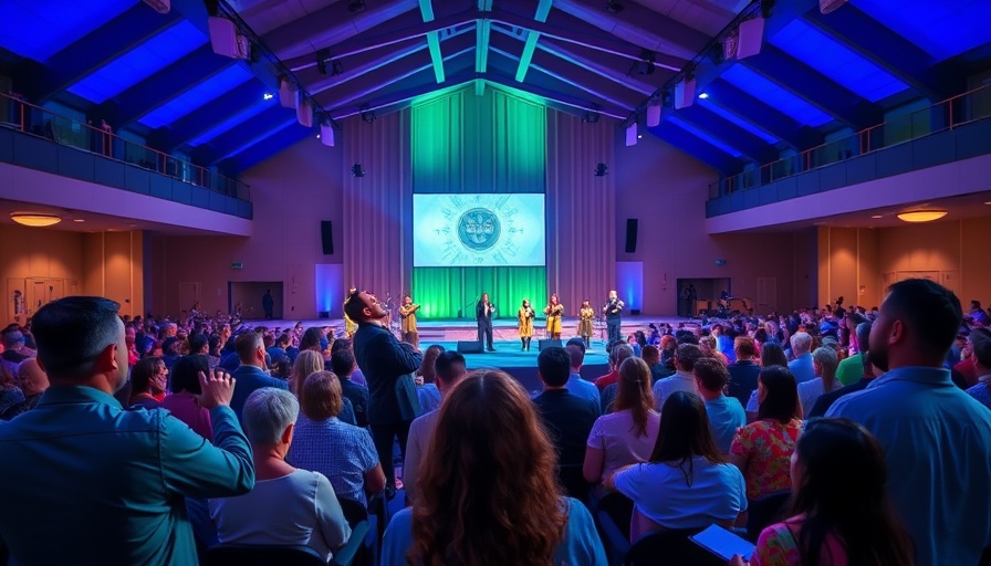 Worship Space at Adventist University, dynamic service with musicians on stage.