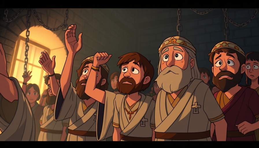 Animated scene of worshiping God in hard times in a prison.