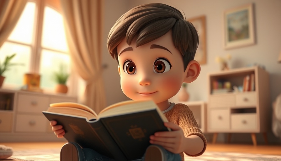 Animated child reading a book, seeking God with your all theme.