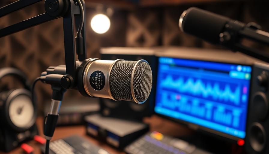 Radio studio microphone setup at KIRA 90.1 FM Navajo Radio Station.