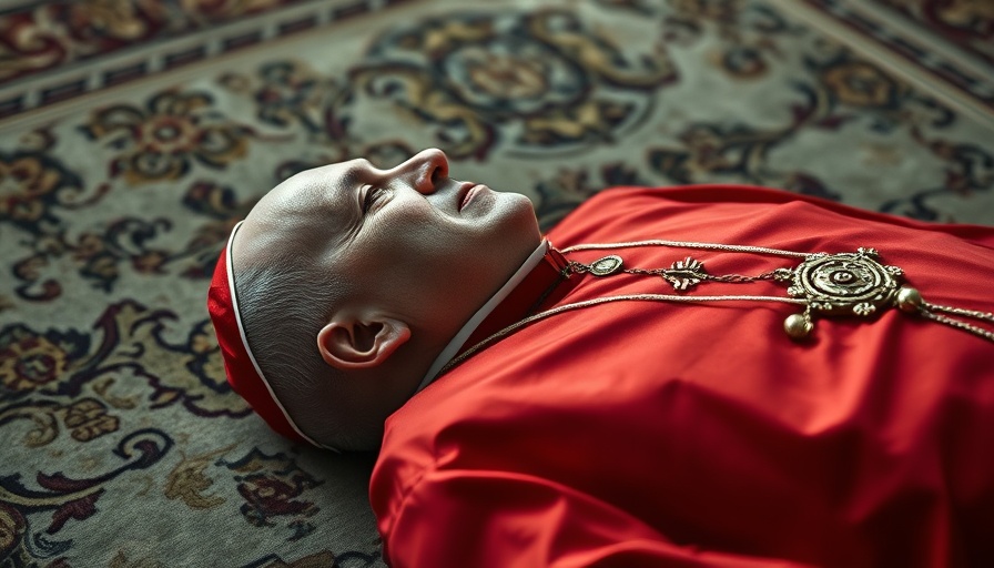Solemn image depicting the death of a pope in red garments.