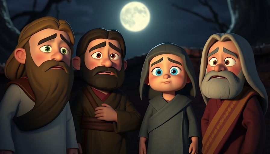 Animated depiction of Paul and Silas story of faith in a dark scene.