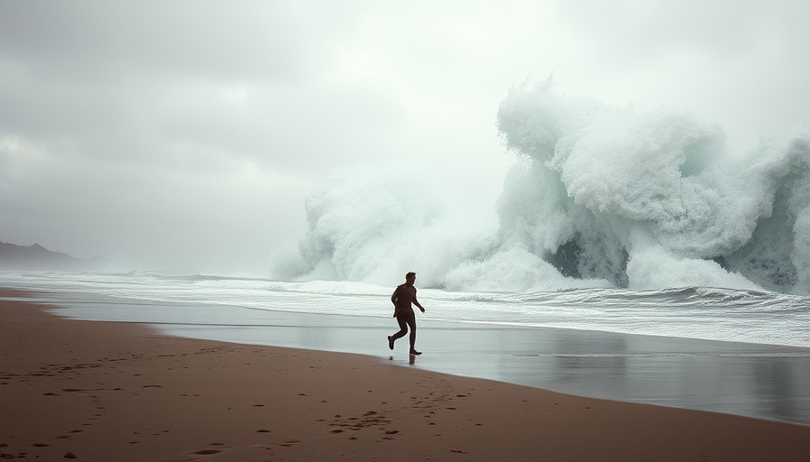 Dramatic scene of a person and a huge wave emphasizing Reverent Orthodoxy in SDA Faith Community.