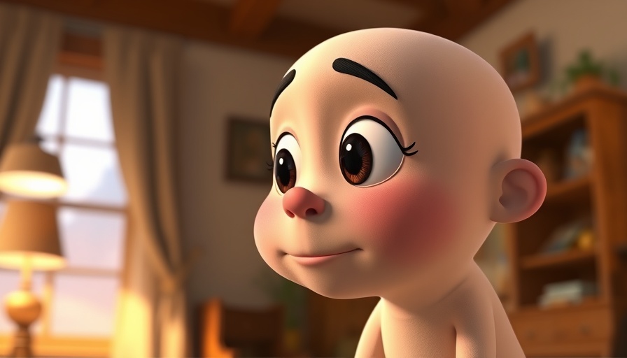 Profile of Nicodemus animated character, gentle expression, 3D cartoon.