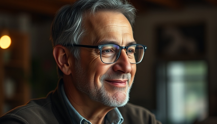 Mature man with glasses smiling in editorial portrait for SDA Church article.