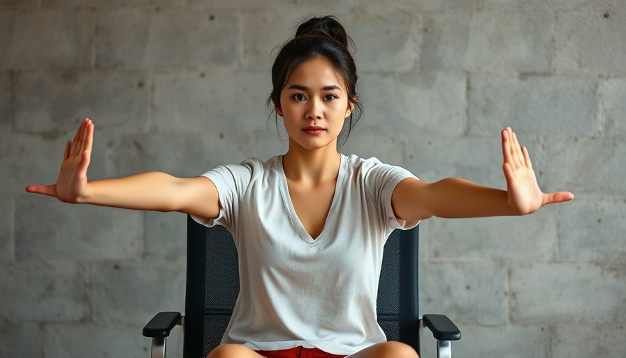 Young woman performing desk stretches for better health.
