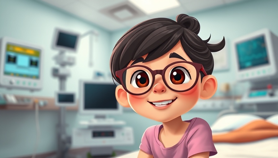 Sharing goodness and love through faith cartoon of girl smiling in hospital.