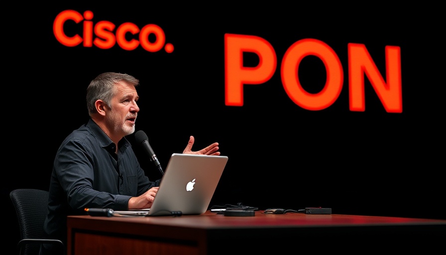 Man discusses Cisco Passive Optical Networks in a lab demo setting.