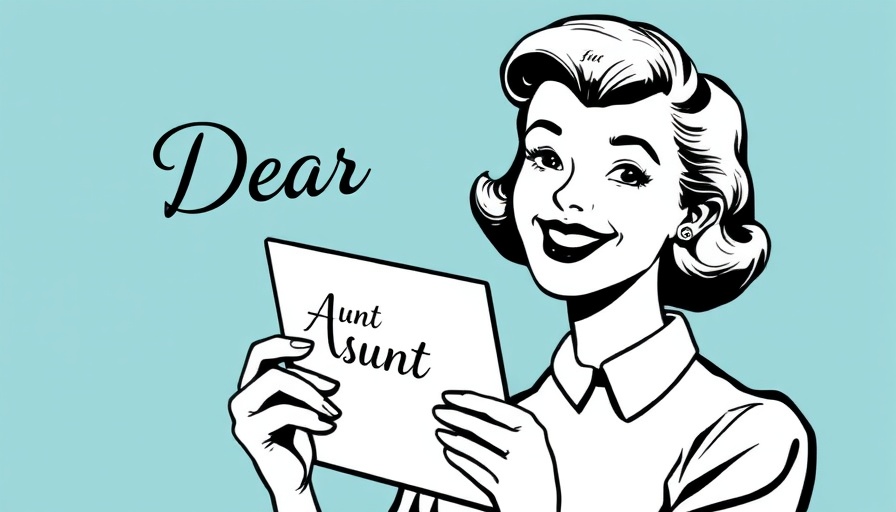 Vintage 'Dear Aunt Sevvy' illustration, woman holding letter.