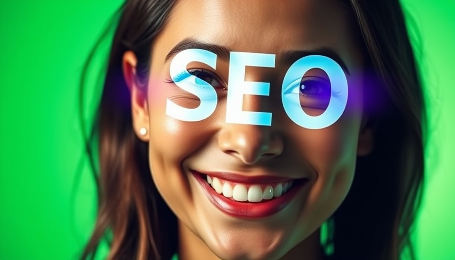 SEO expert portrait with green background and text overlay.