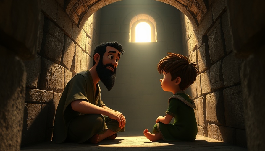 Animated scene of Peter's imprisonment in a dimly lit cell.