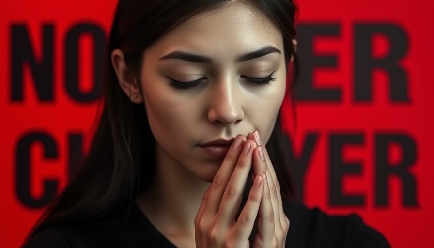 Woman praying against red backdrop with myths about answered prayer text.