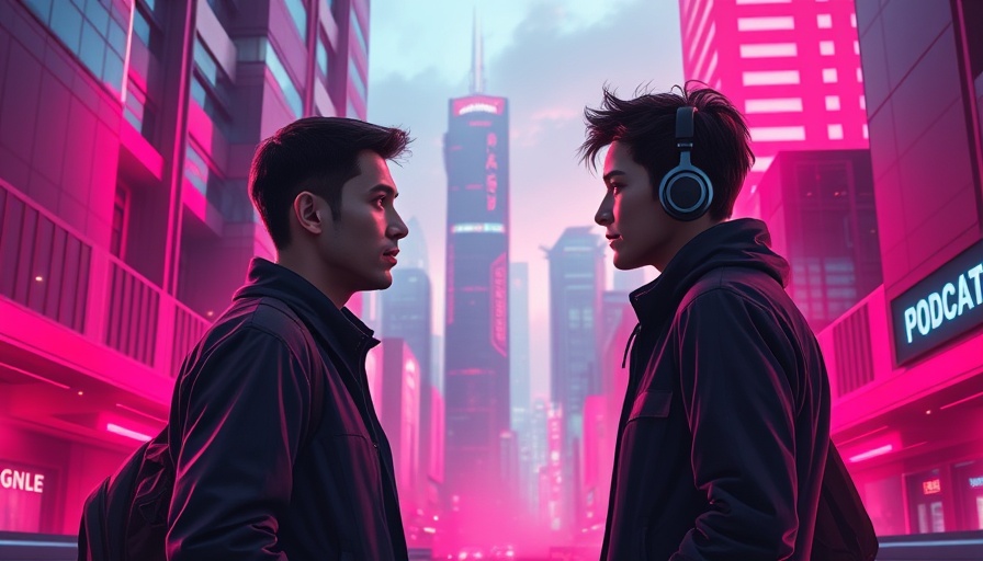 Futuristic cityscape with podcast theme discussing Infrastructure Demands of Enterprise AI.
