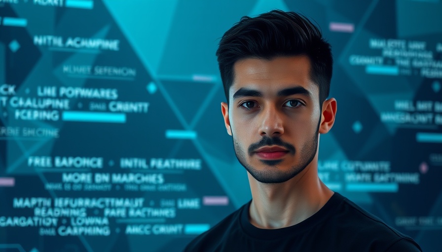 Modern banner person in digital background, Measuring Topical Authority.