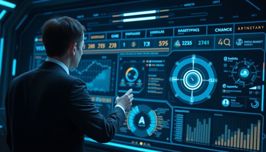 Futuristic interface with AI and person in suit for Agentic SEO.