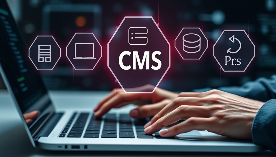 CMS Market Share Trends 2025 concept with holographic icons.