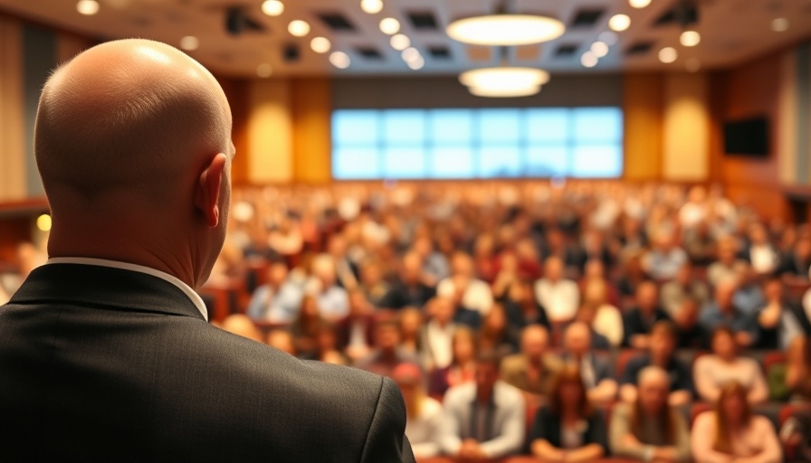 Conference leader at Adventist governance meeting, addressing large audience.