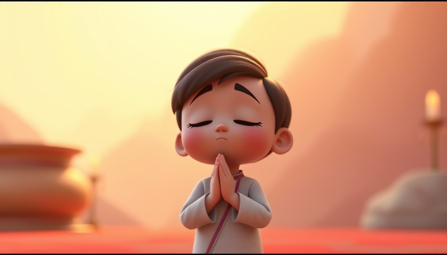 Cartoon character in prayer, God is always there to help us.