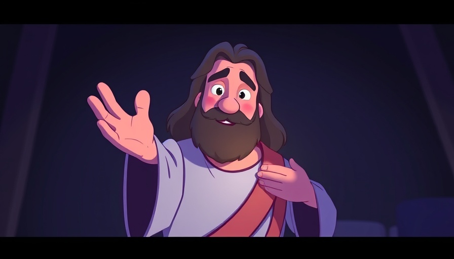 Animated biblical figure offering comfort, highlighting God's presence.
