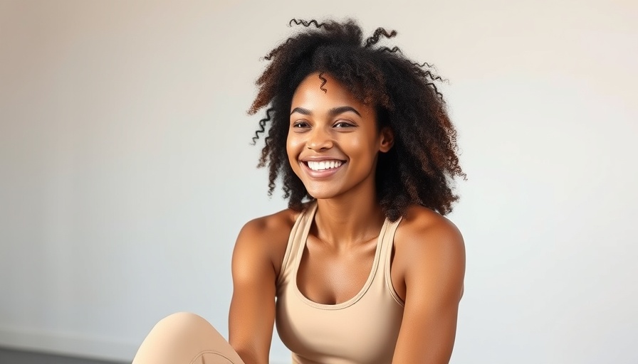 Woman in beige workout clothes smiling during Kick & Sweat Challenge.