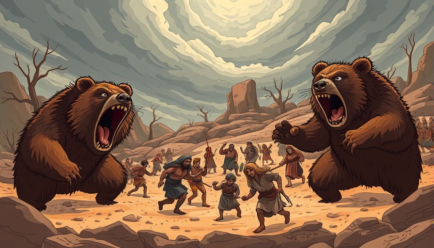 Illustration of biblical terror with bears chasing people