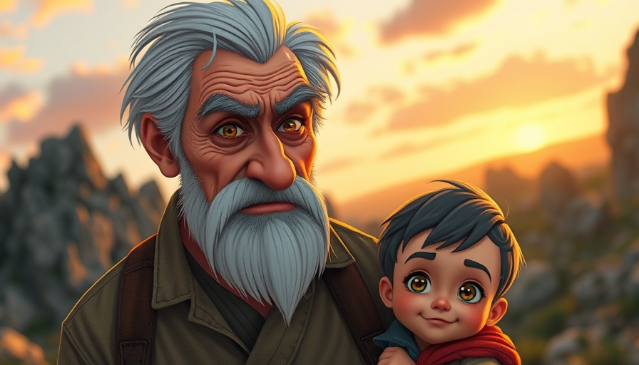 Elijah prays for rain animated scene with child outdoors.