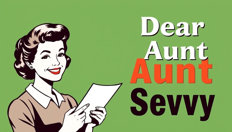Vintage style woman with letter and 'Dear Aunt Sevvy' text