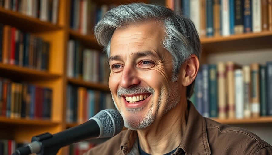 AI Reset discussion with man smiling into microphone indoors.
