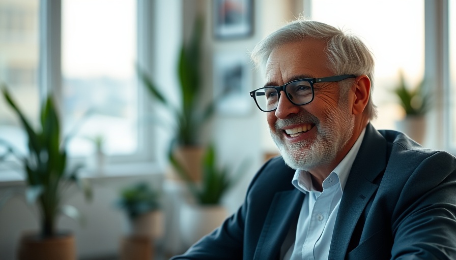 Mature man discussing in a cozy office with soft lighting.
