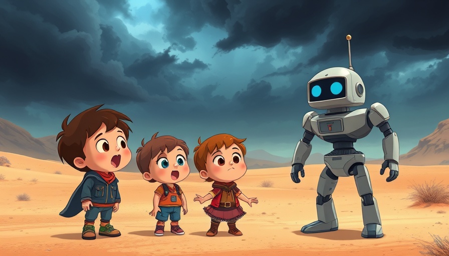 Animated characters witness a miracle in a dramatic desert setting.