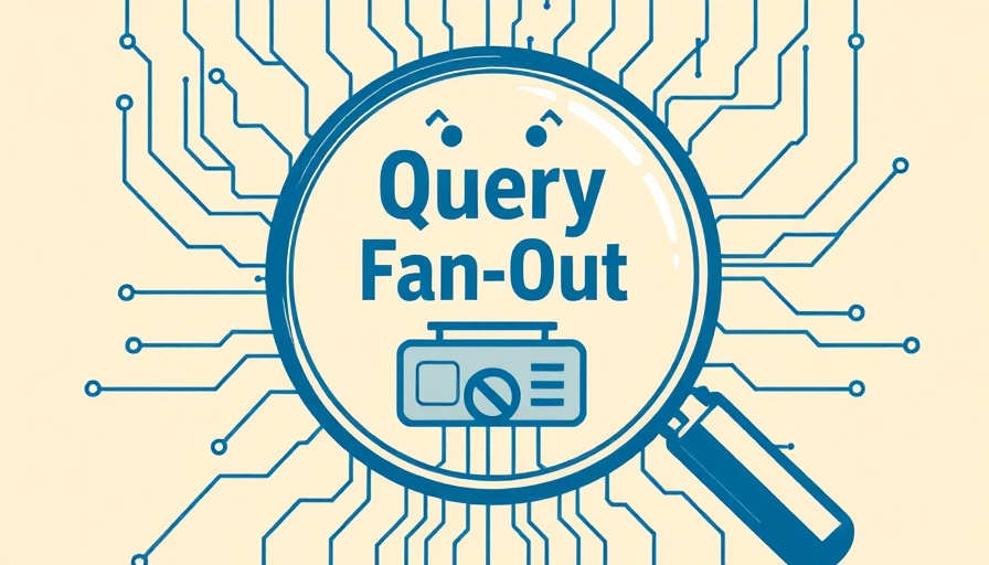 Illustration of 'Query Fan-Out' with robotic figure under a magnifying glass, Google Thematic Search Patent.