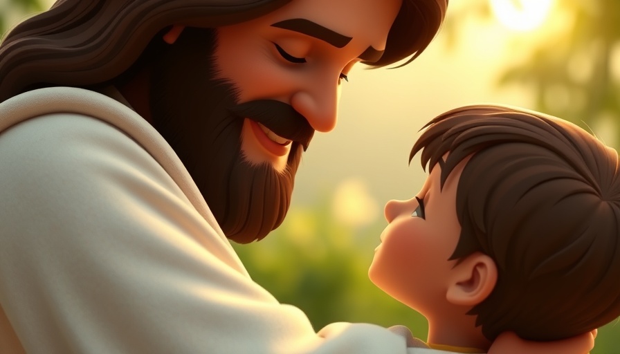 Jesus depicted as loving and faithful in a cartoon embrace