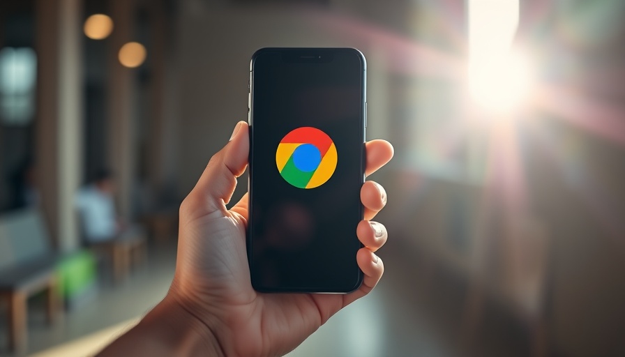 Hand with smartphone showing Google Lens app with blurred Google logo in background