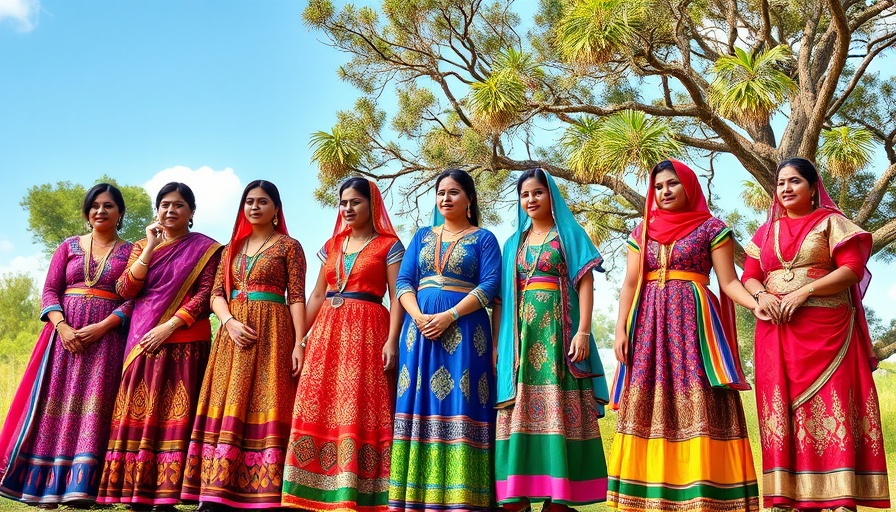 Group of women in traditional dresses standing together outdoors