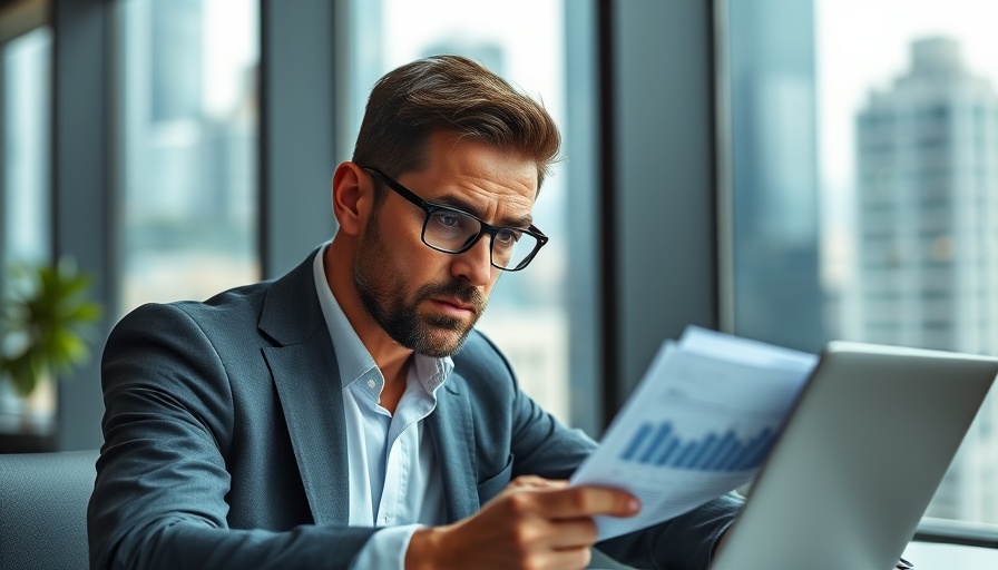 Businessman analyzing conversion tracking data on laptop in modern office.