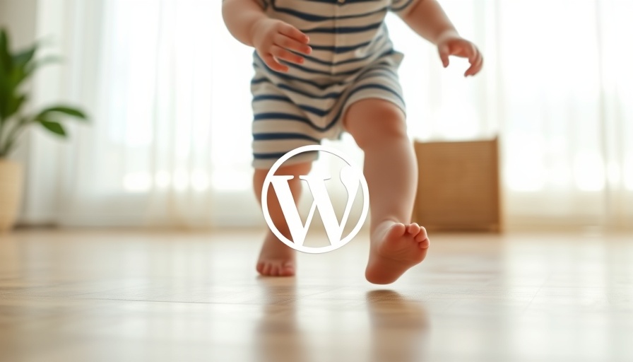 Baby taking first steps with WordPress logo, symbolizing growth.