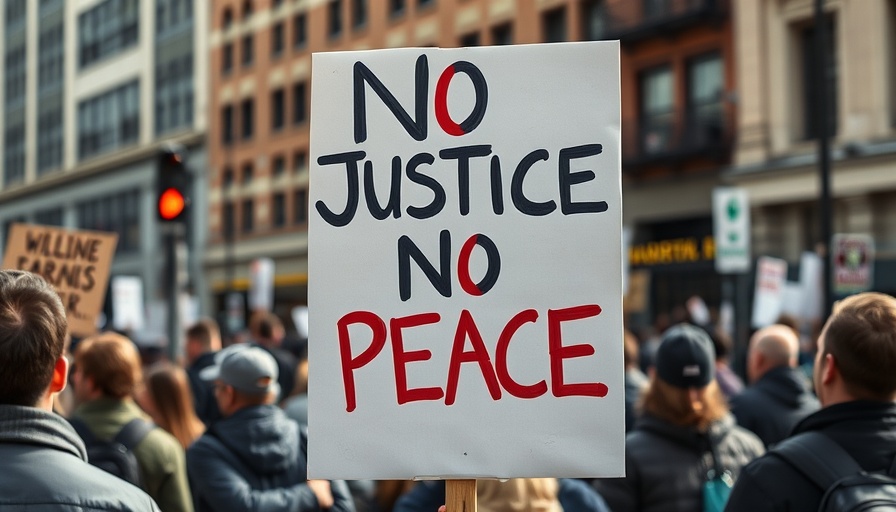 Protest sign reading 'No Justice No Peace' in a social activism context.