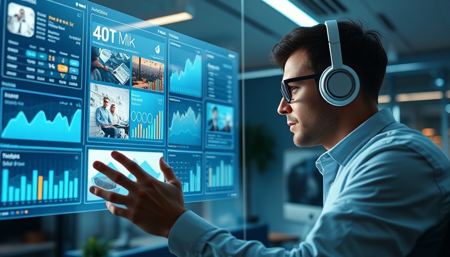 Futuristic digital marketing screen showing Apple Search Ads analytics.