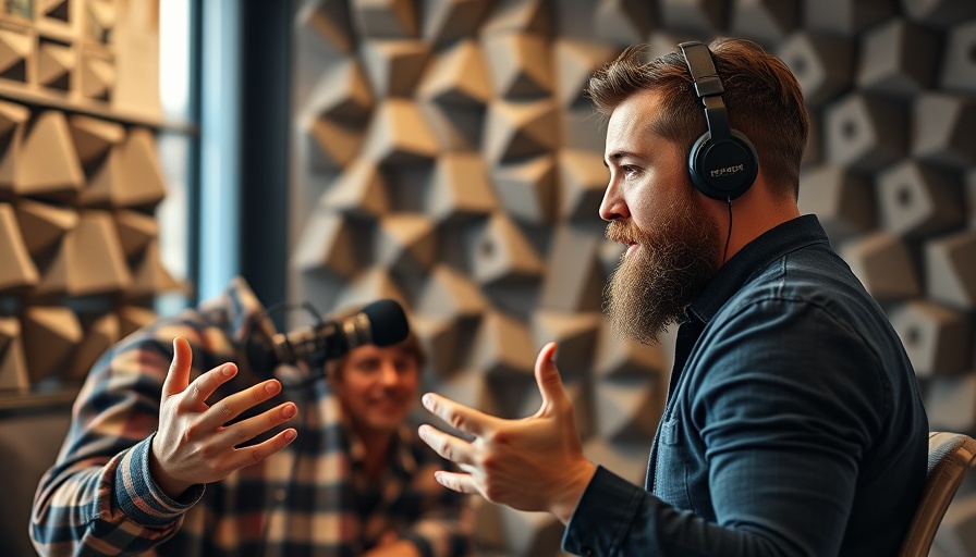 Man discussing AI, emphasizing human involvement, podcast setting.