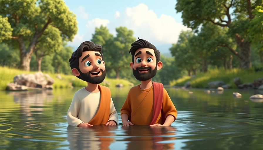 Animated scene of baptism from Superbook episode.