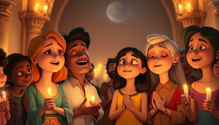 Animated group gathered in prayer, illustrating the power of prayer in Adventist community.